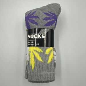 Men's Sports Leaf Weed Marijuana Crew Cotton Long Socks Size 10-13 (3 Pair Pack)